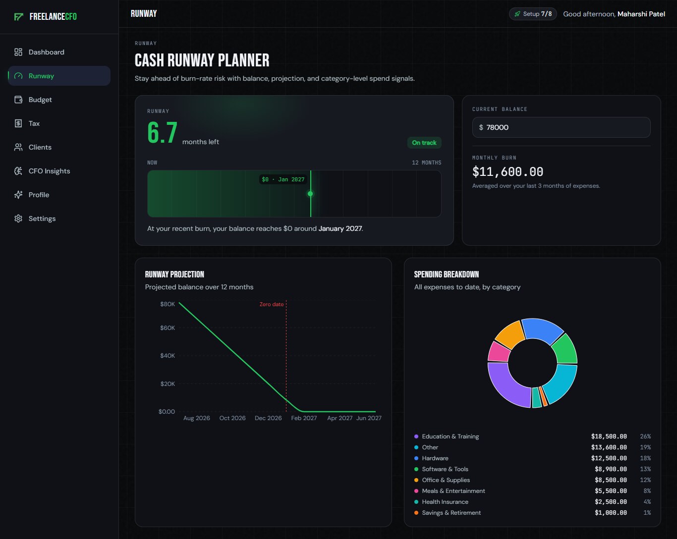 FreelanceCFO Runway planner